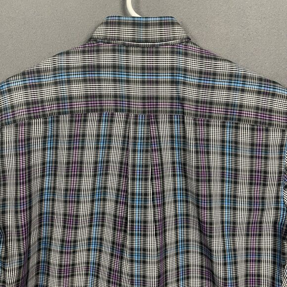 Peter Millar Button Down Men Shirt M Plaid Long Sleeve Purple Blue Cotton Preppy - Picture 7 of 14